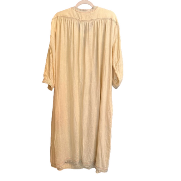 NWOT Redone RE/DONE light yellow soft linen dress w/contrast stitching & pockets - Picture 2 of 5